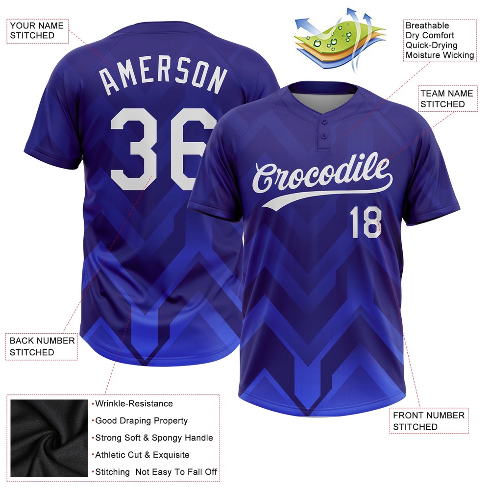 Dark Purple White Royal 3D Pattern Two Button Unisex Softball Jersey, Custom Team Softball Jersey