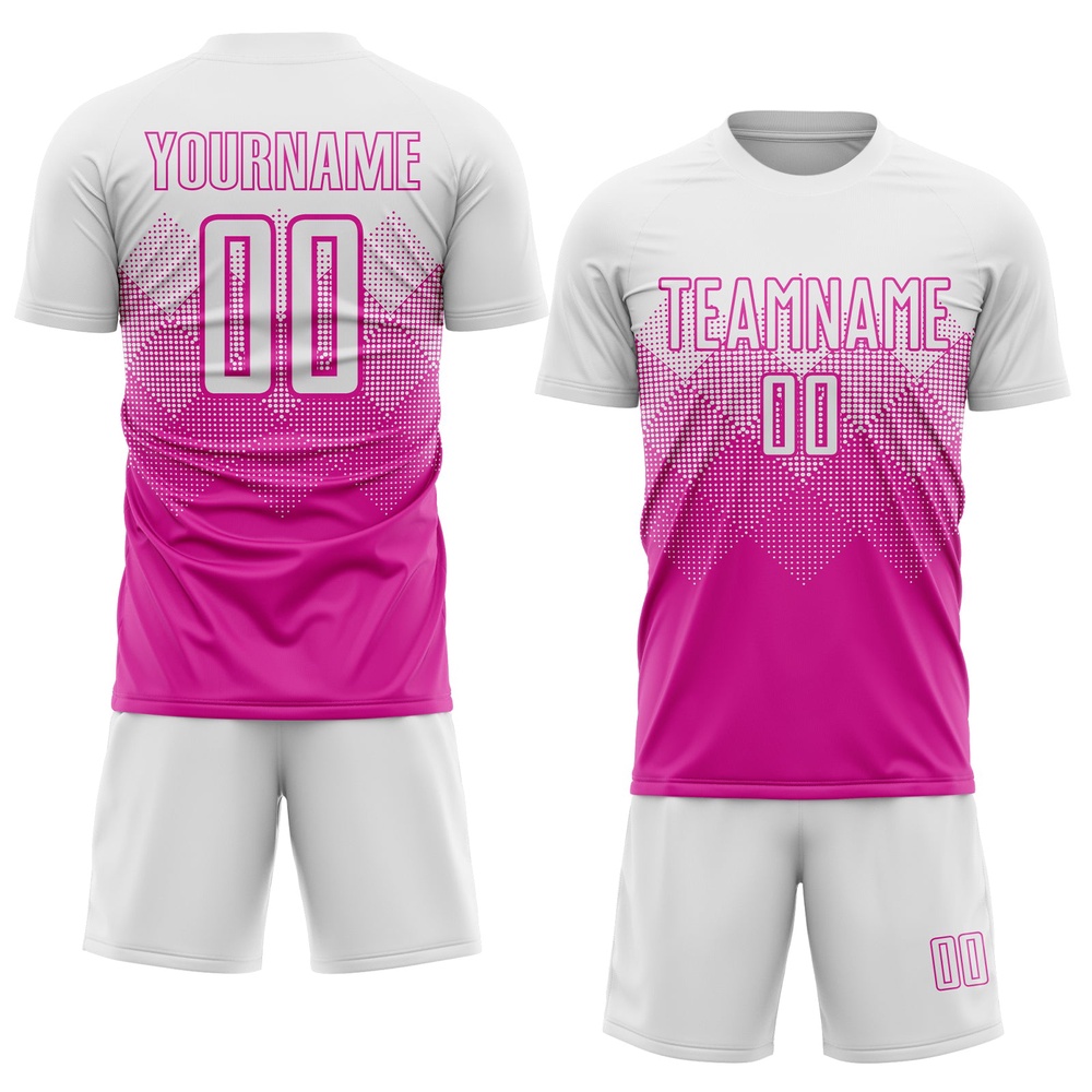 Deep Pink White Sublimation Soccer Uniform Jersey, Custom Team Soccer Jersey Shirt