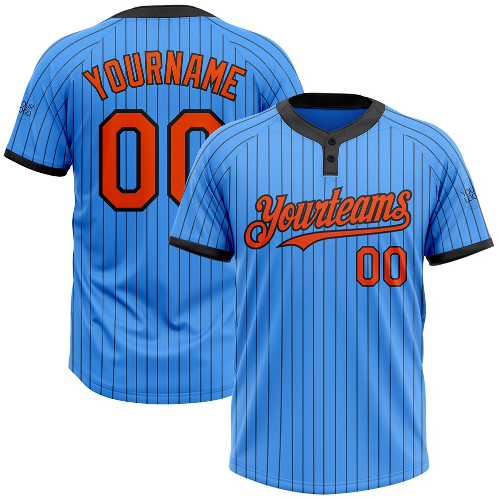 Electric Blue Black Pinstripe Orange Two Button Unisex Softball Jersey, Custom Team Softball Jersey Electric Blue Black Pinstripe Orange Two Button Unisex Softball Jersey, Custom Team Softball Jersey