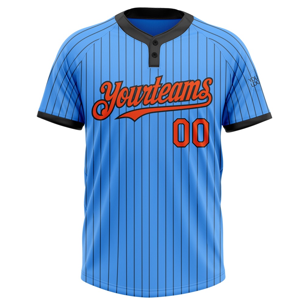 Electric Blue Black Pinstripe Orange Two Button Unisex Softball Jersey, Custom Team Softball Jersey Electric Blue Black Pinstripe Orange Two Button Unisex Softball Jersey, Custom Team Softball Jersey