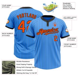 Electric Blue Black Pinstripe Orange Two Button Unisex Softball Jersey Custom Team Softball Jersey 3 ptmstb.jpg