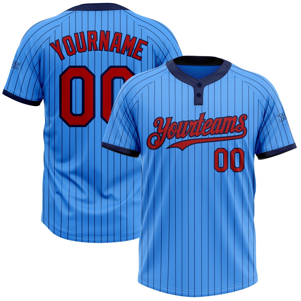 Electric Blue Navy Pinstripe Red Two Button Unisex Softball Jersey, Custom Team Softball Jersey Electric Blue Navy Pinstripe Red Two Button Unisex Softball Jersey, Custom Team Softball Jersey