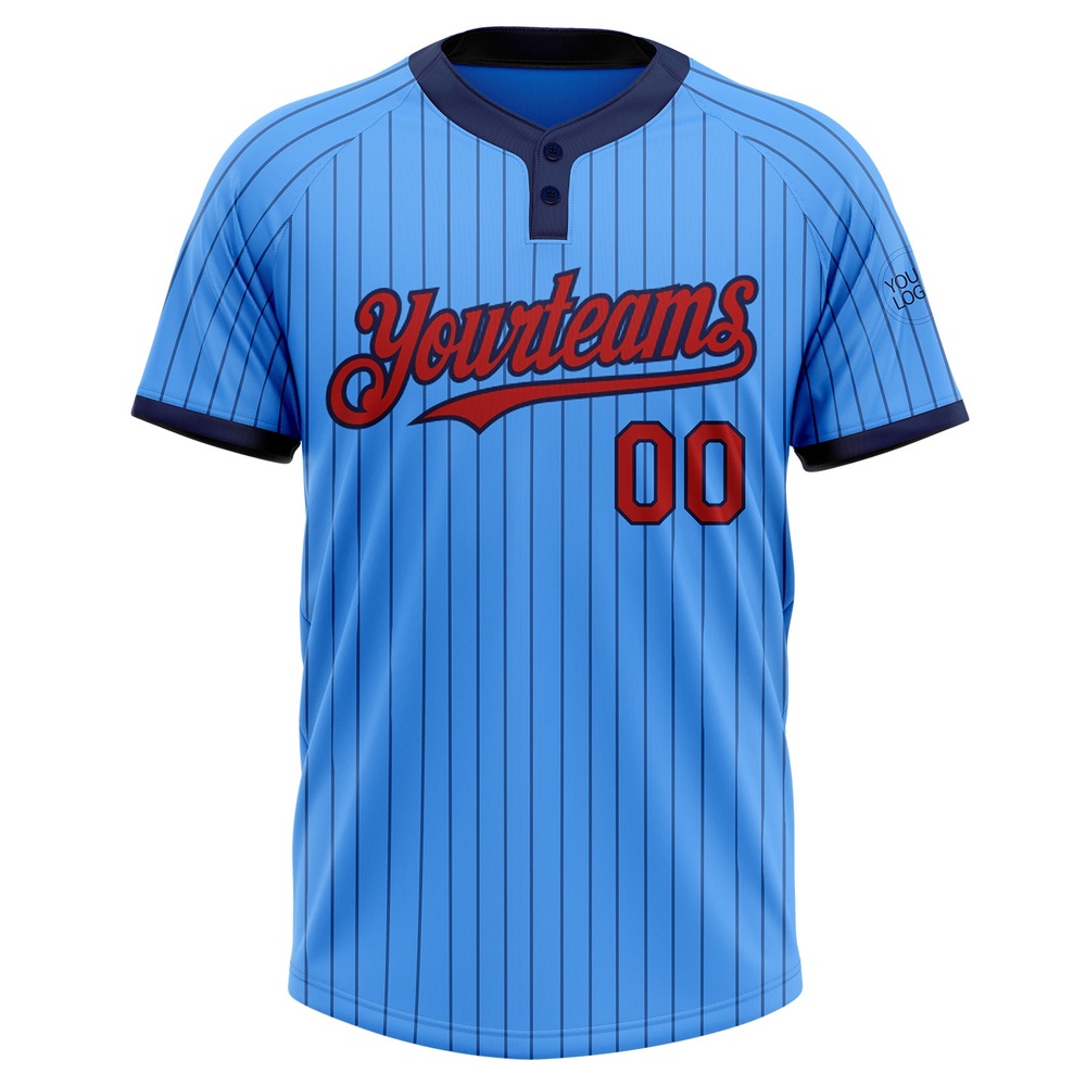 Electric Blue Navy Pinstripe Red Two Button Unisex Softball Jersey, Custom Team Softball Jersey Electric Blue Navy Pinstripe Red Two Button Unisex Softball Jersey, Custom Team Softball Jersey