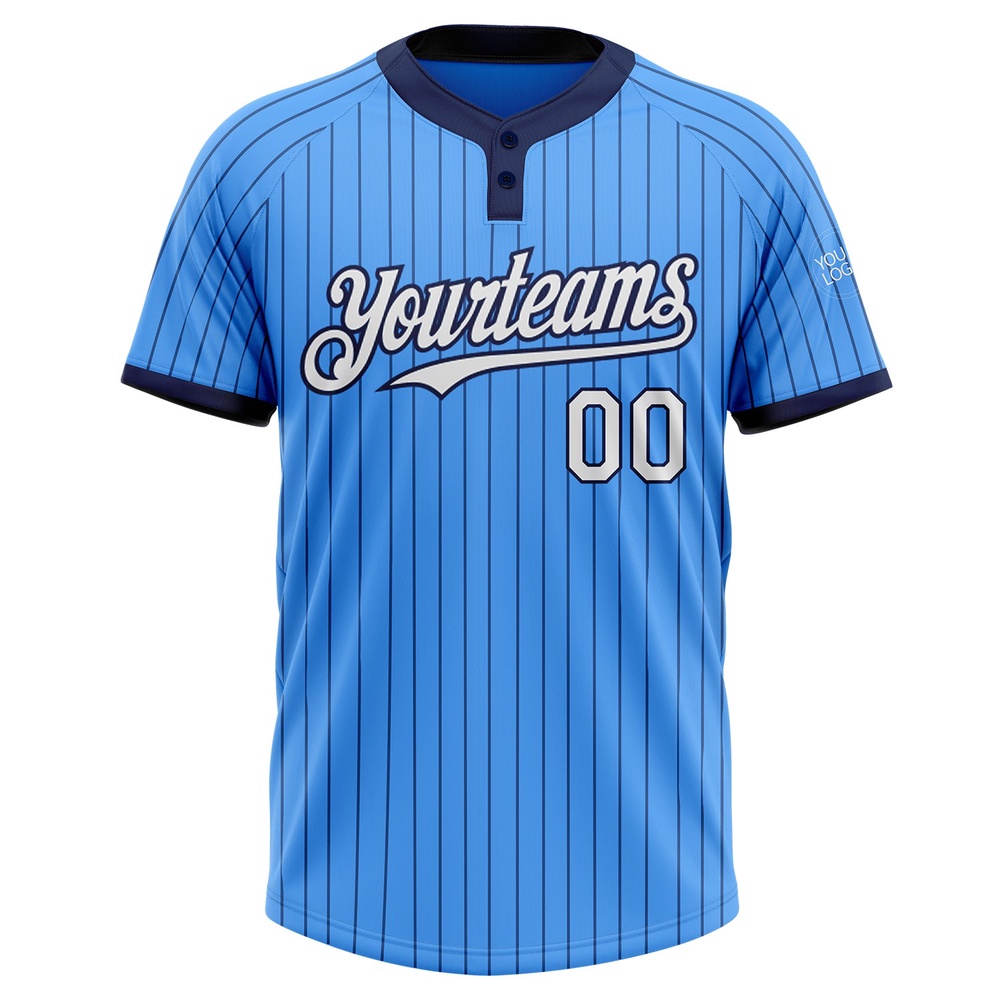Electric Blue Navy Pinstripe White Two Button Unisex Softball Jersey, Custom Team Softball Jersey