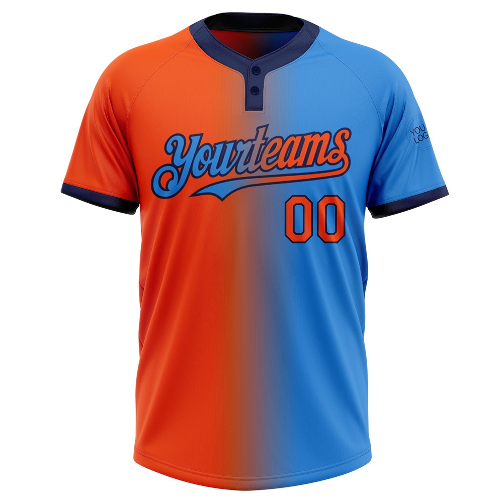 Electric Blue Orange Navy Gradient Fashion Two Button Unisex Softball Jersey, Custom Team Softball Jersey Electric Blue Orange Navy Gradient Fashion Two Button Unisex Softball Jersey, Custom Team Softball Jersey