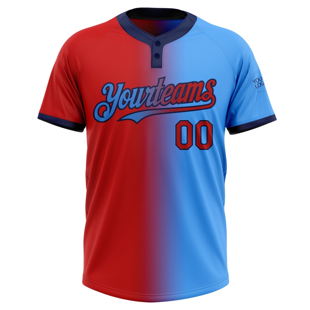 Electric Blue Red Navy Gradient Fashion Two Button Unisex Softball Jersey, Custom Team Softball Jersey