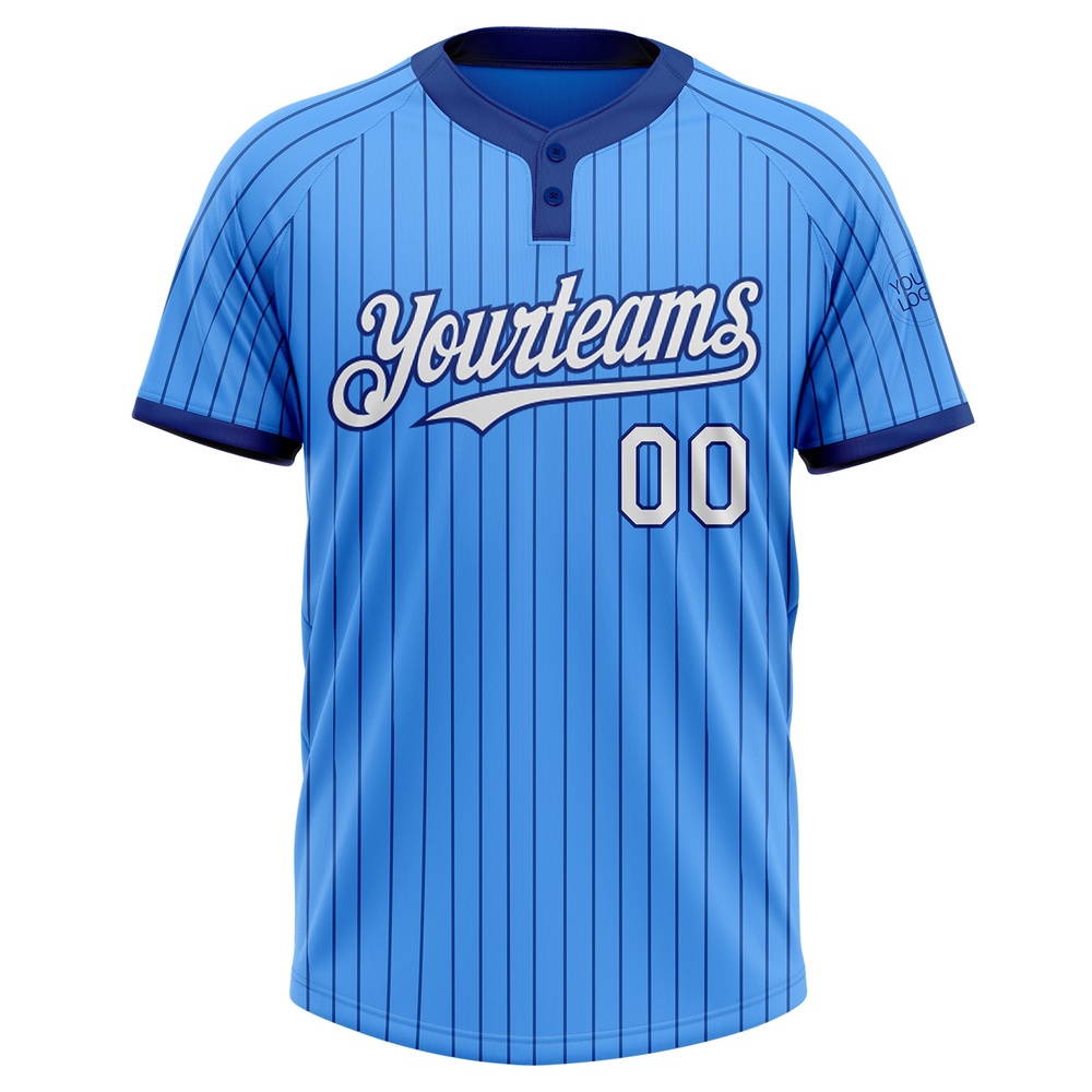 Electric Blue Royal Pinstripe White Two Button Unisex Softball Jersey, Custom Team Softball Jersey