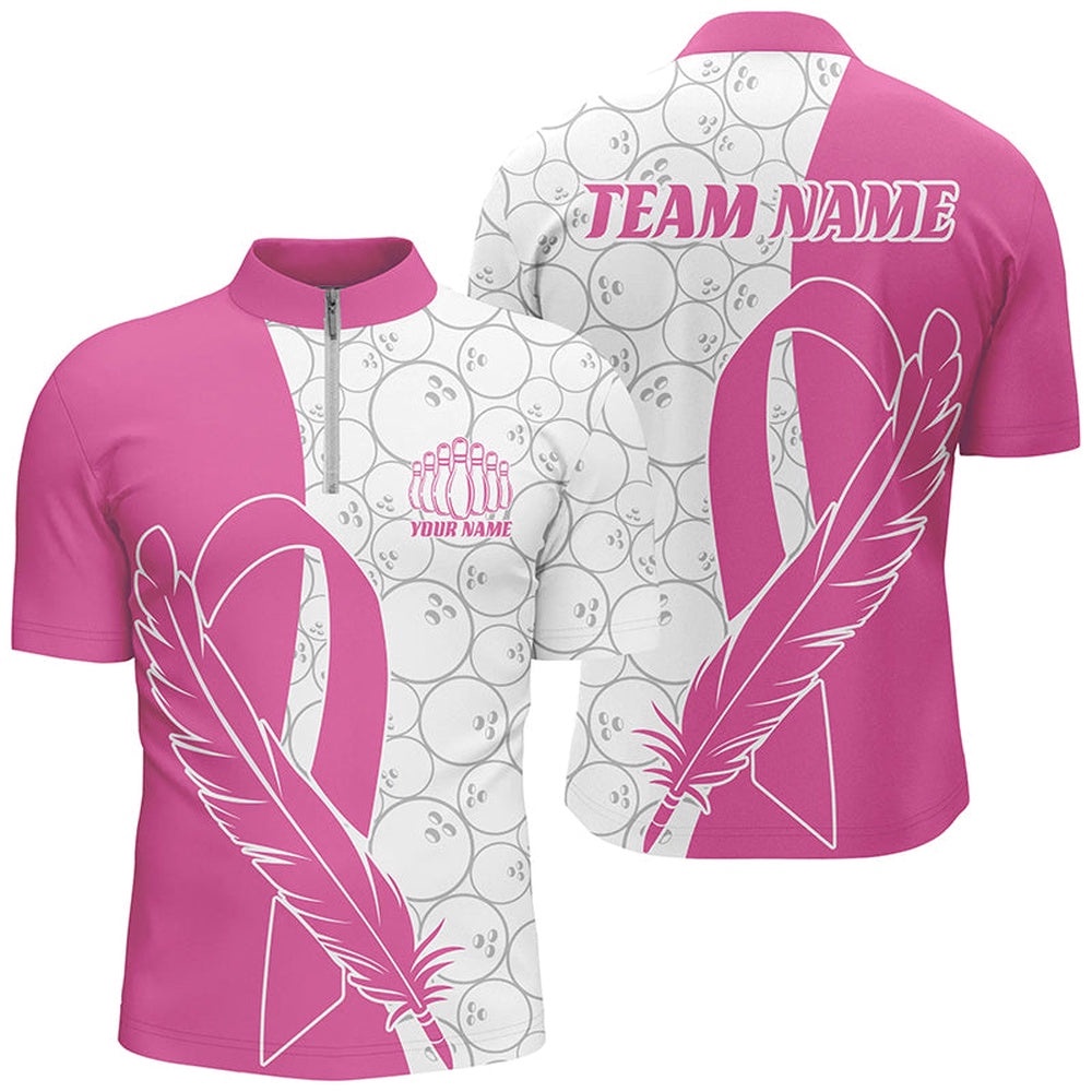 Feather Pink Ribbon Breast Cancer Bowling Shirts For Men And Women, Pink Bowling Jersey, Custom Bowling Team Jersey Shirt Feather Pink Ribbon Breast Cancer Bowling Shirts For Men And Women, Pink Bowling Jersey, Custom Bowling Team Jersey Shirt