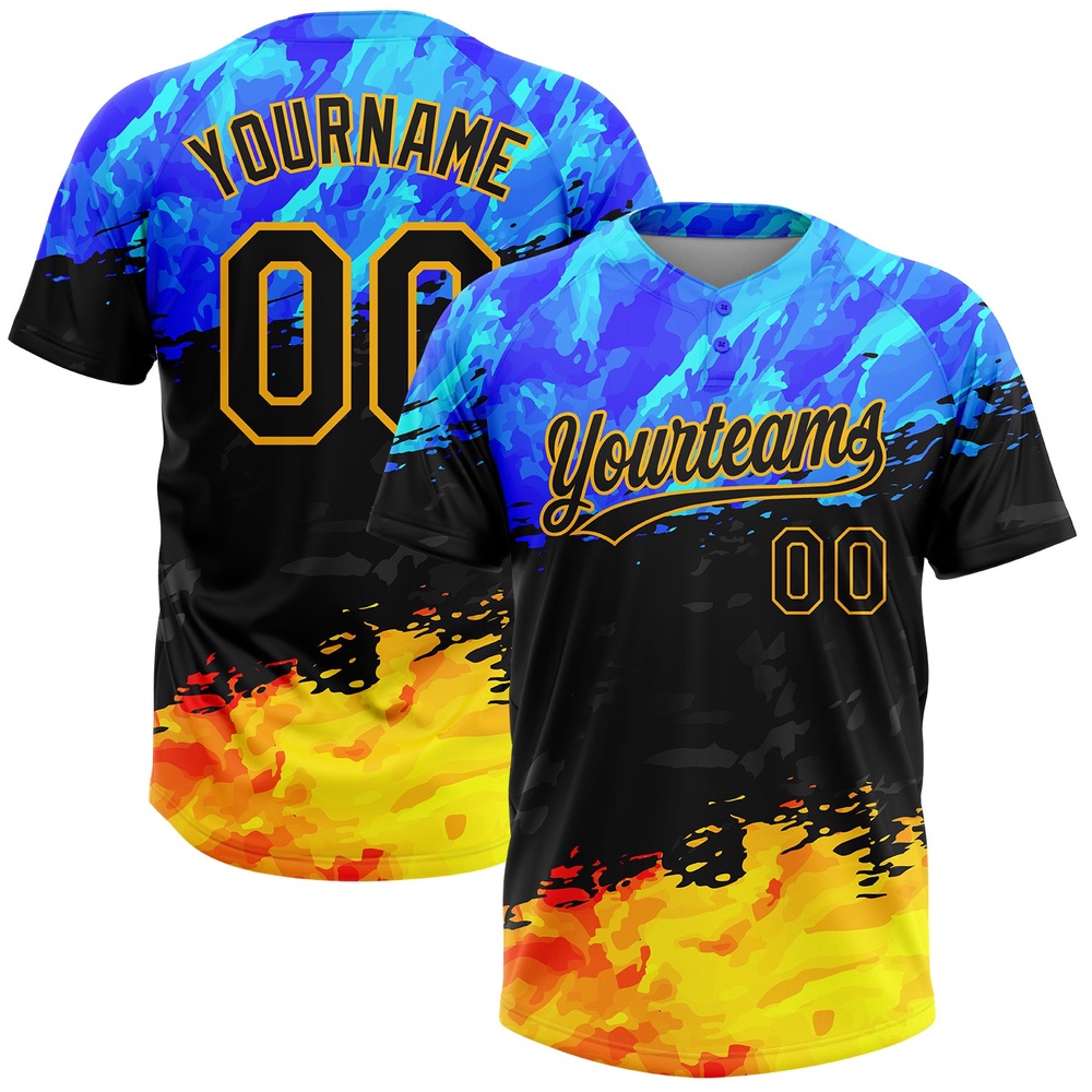 Figure Black Gold Royal 3D Pattern Two Button Unisex Softball Jersey, Custom Team Softball Jersey Figure Black Gold Royal 3D Pattern Two Button Unisex Softball Jersey, Custom Team Softball Jersey