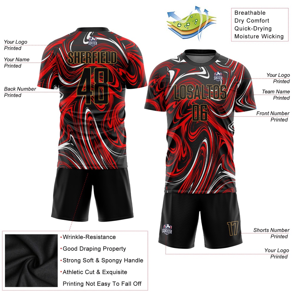 Figure Black Old Gold Sublimation Soccer Uniform Jersey, Custom Team Soccer Jersey Shirt Figure Black Old Gold Sublimation Soccer Uniform Jersey, Custom Team Soccer Jersey Shirt