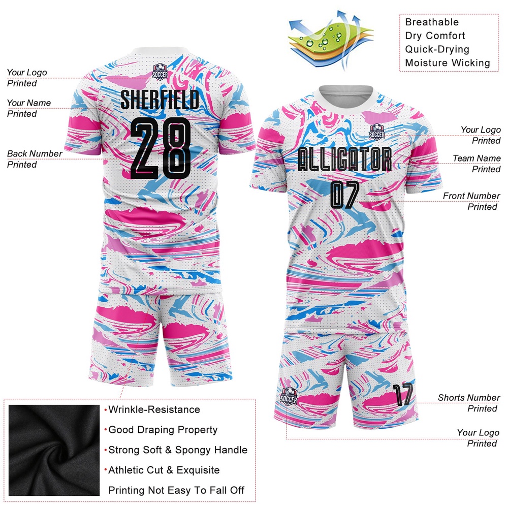 Figure Black Pink Sublimation Soccer Uniform Jersey, Custom Team Soccer Jersey Shirt Figure Black Pink Sublimation Soccer Uniform Jersey, Custom Team Soccer Jersey Shirt