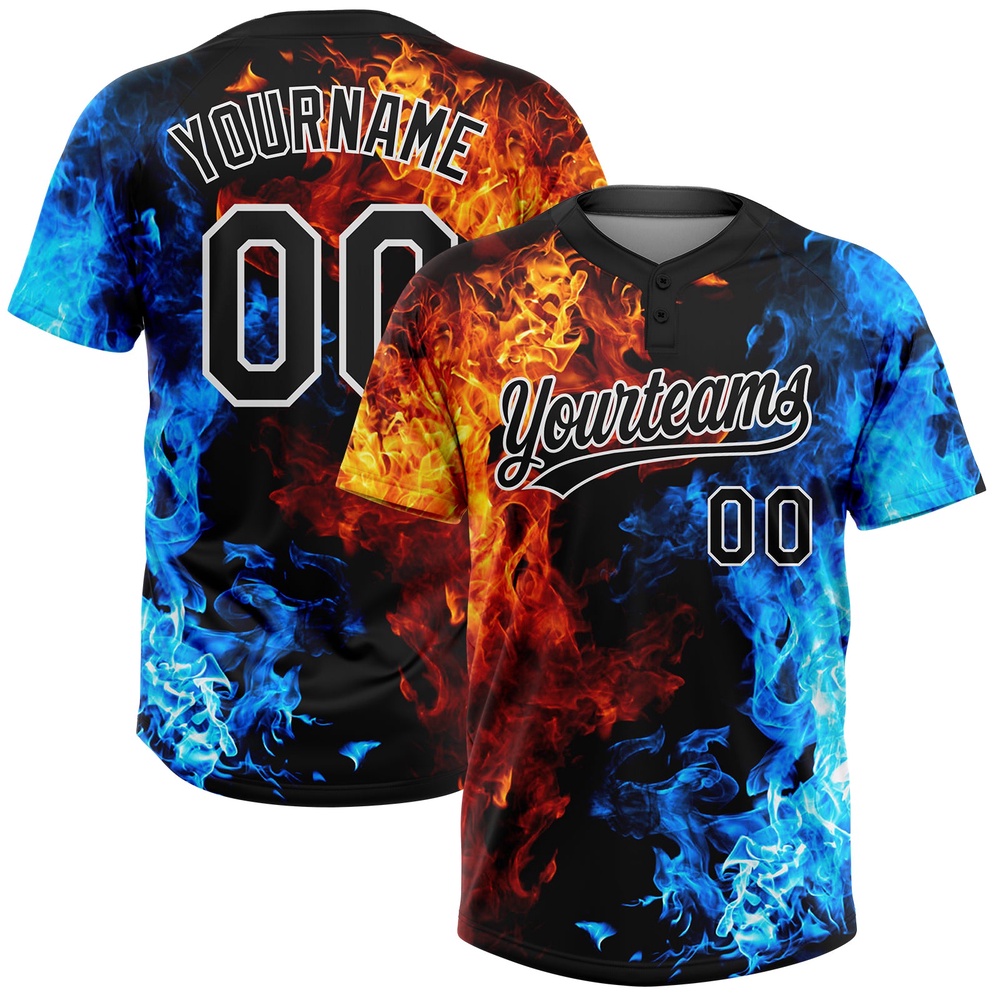 Figure Black White 3D Pattern Flame Two Button Unisex Softball Jersey, Custom Team Softball Jersey Figure Black White 3D Pattern Flame Two Button Unisex Softball Jersey, Custom Team Softball Jersey