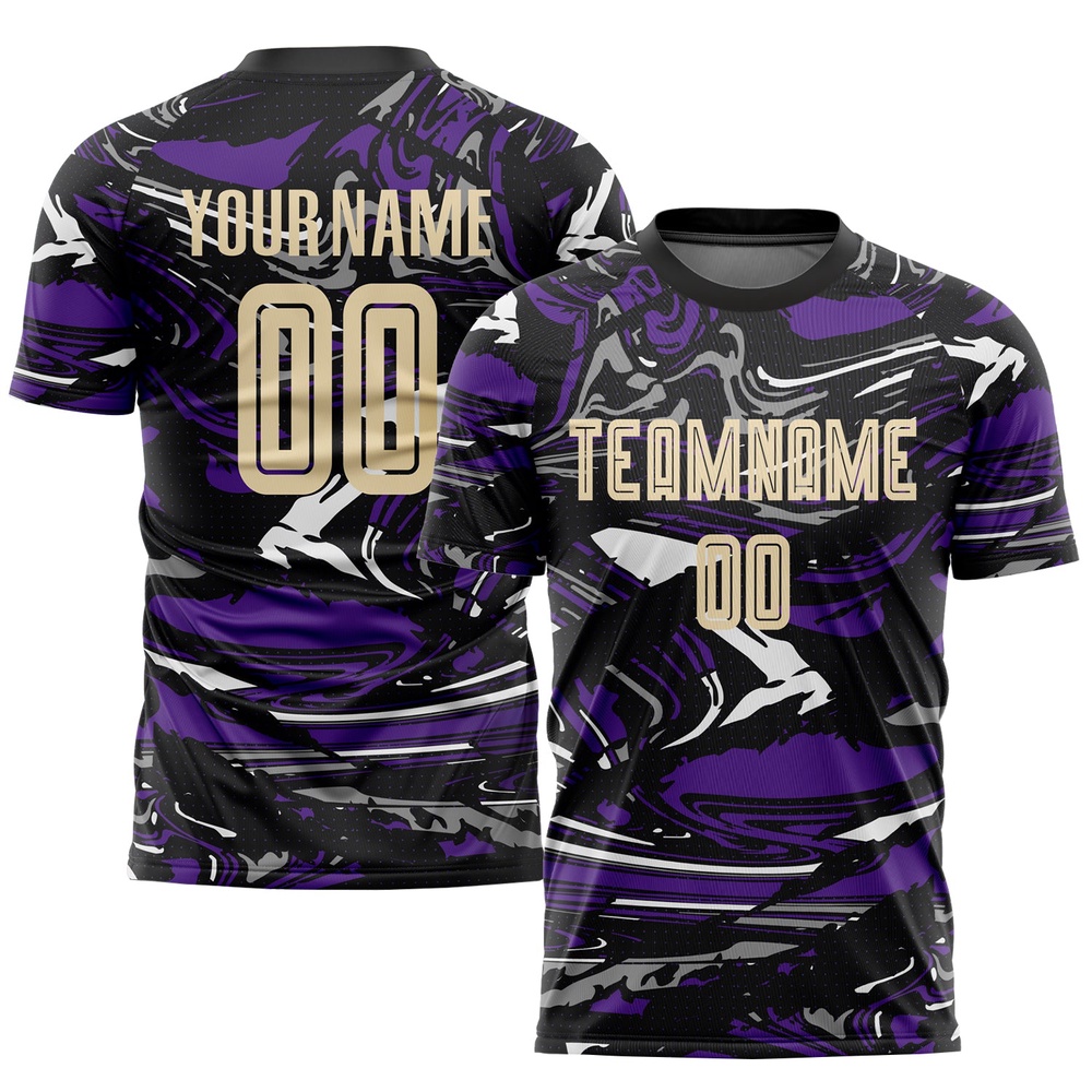Figure City Cream Purple Sublimation Soccer Uniform Jersey, Custom Team Soccer Jersey Shirt