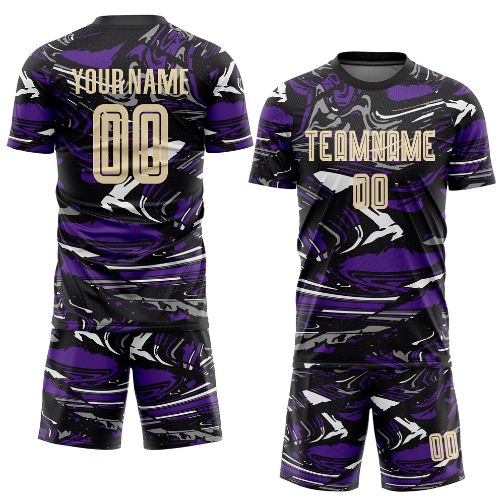 Figure City Cream Purple Sublimation Soccer Uniform Jersey, Custom Team Soccer Jersey Shirt
