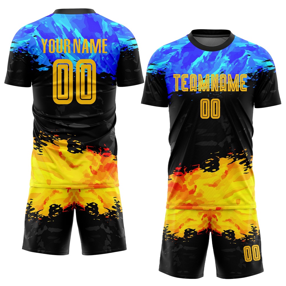 Figure Gold Royal Sublimation Soccer Uniform Jersey, Custom Team Soccer Jersey Shirt Figure Gold Royal Sublimation Soccer Uniform Jersey, Custom Team Soccer Jersey Shirt