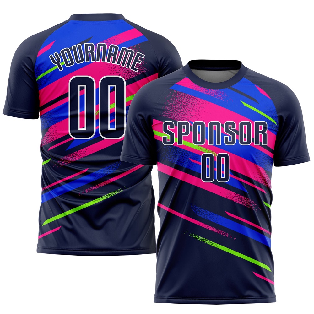 Figure Navy Royal Pink Sublimation Soccer Uniform Jersey, Custom Team Soccer Jersey Shirt Figure Navy Royal Pink Sublimation Soccer Uniform Jersey, Custom Team Soccer Jersey Shirt