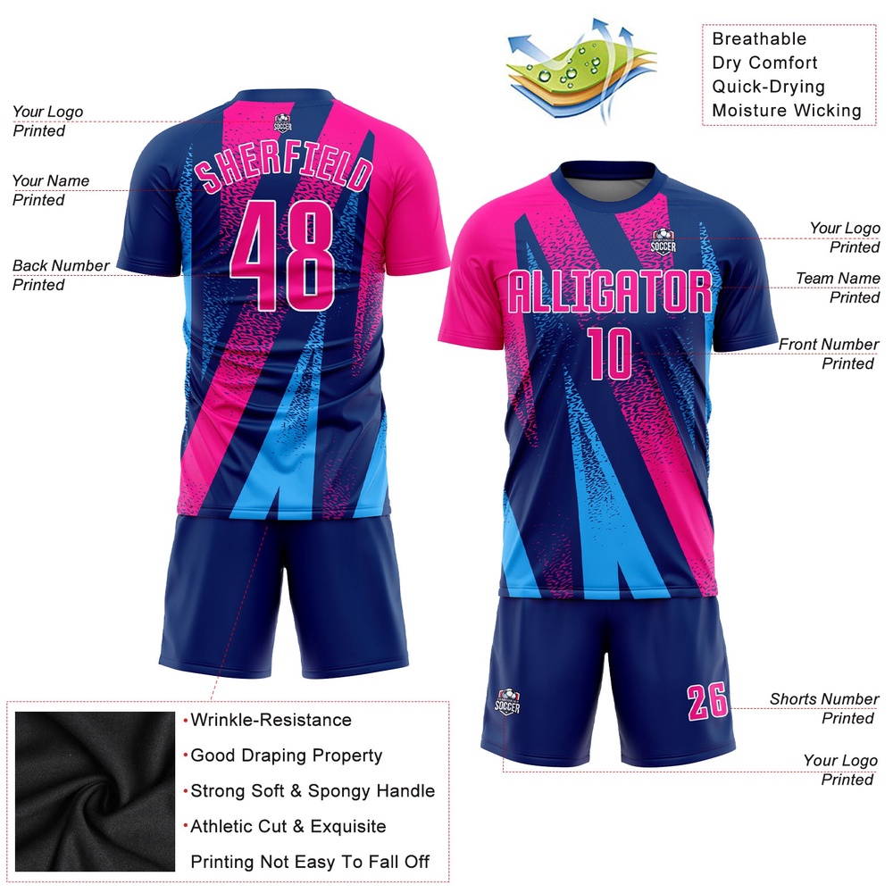 Figure Pink Royal Sublimation Soccer Uniform Jersey, Custom Team Soccer Jersey Shirt Figure Pink Royal Sublimation Soccer Uniform Jersey, Custom Team Soccer Jersey Shirt
