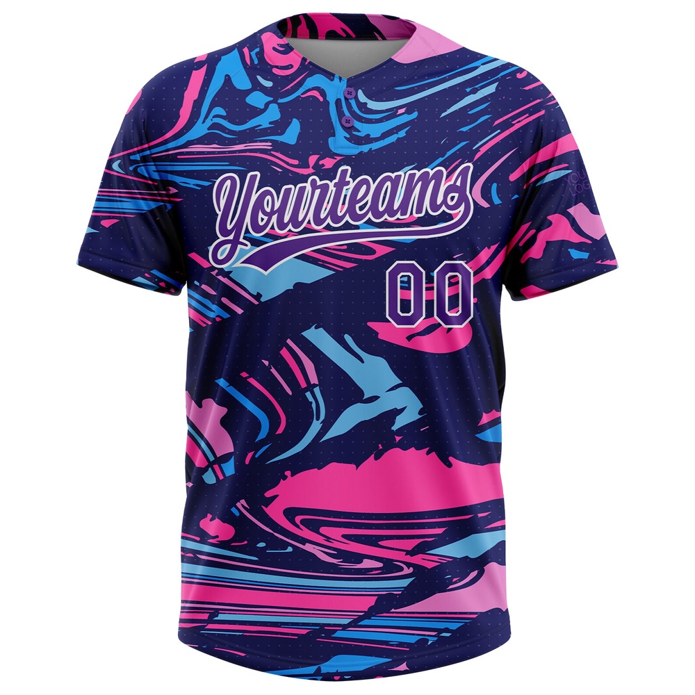 Figure Purple Navy Pink 3D Pattern Two Button Unisex Softball Jersey, Custom Team Softball Jersey Figure Purple Navy Pink 3D Pattern Two Button Unisex Softball Jersey, Custom Team Softball Jersey