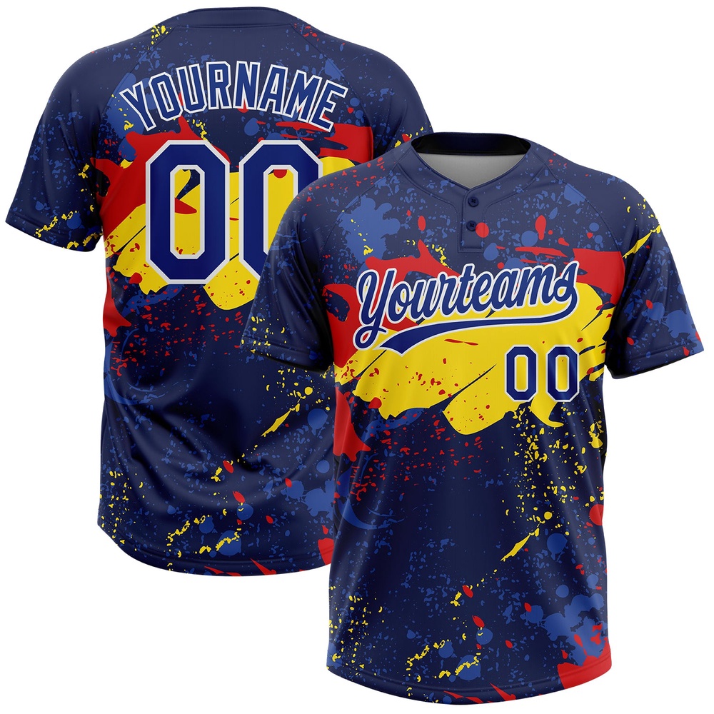 Figure Royal Gold Red 3D Pattern Two Button Unisex Softball Jersey, Custom Team Softball Jersey