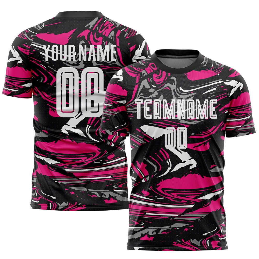 Figure White Hot Pink Sublimation Soccer Uniform Jersey, Custom Team Soccer Jersey Shirt Figure White Hot Pink Sublimation Soccer Uniform Jersey, Custom Team Soccer Jersey Shirt
