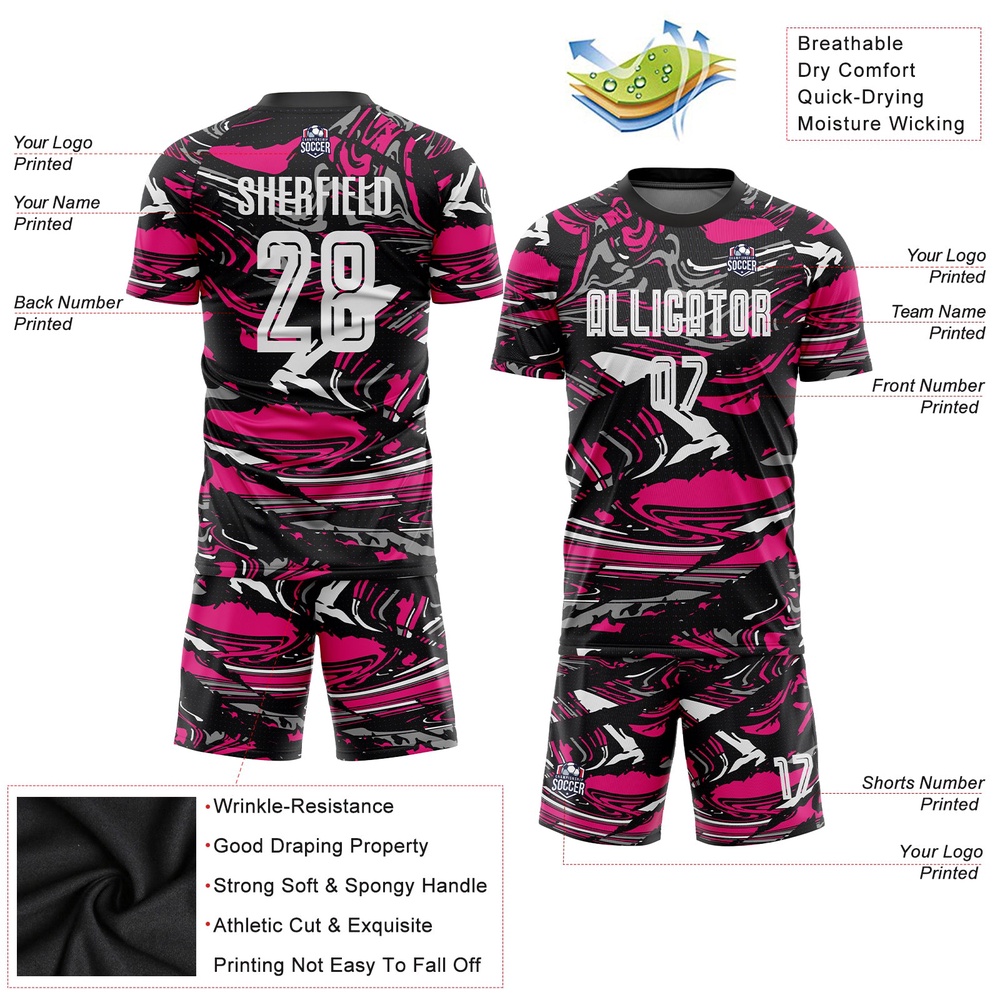 Figure White Hot Pink Sublimation Soccer Uniform Jersey, Custom Team Soccer Jersey Shirt Figure White Hot Pink Sublimation Soccer Uniform Jersey, Custom Team Soccer Jersey Shirt