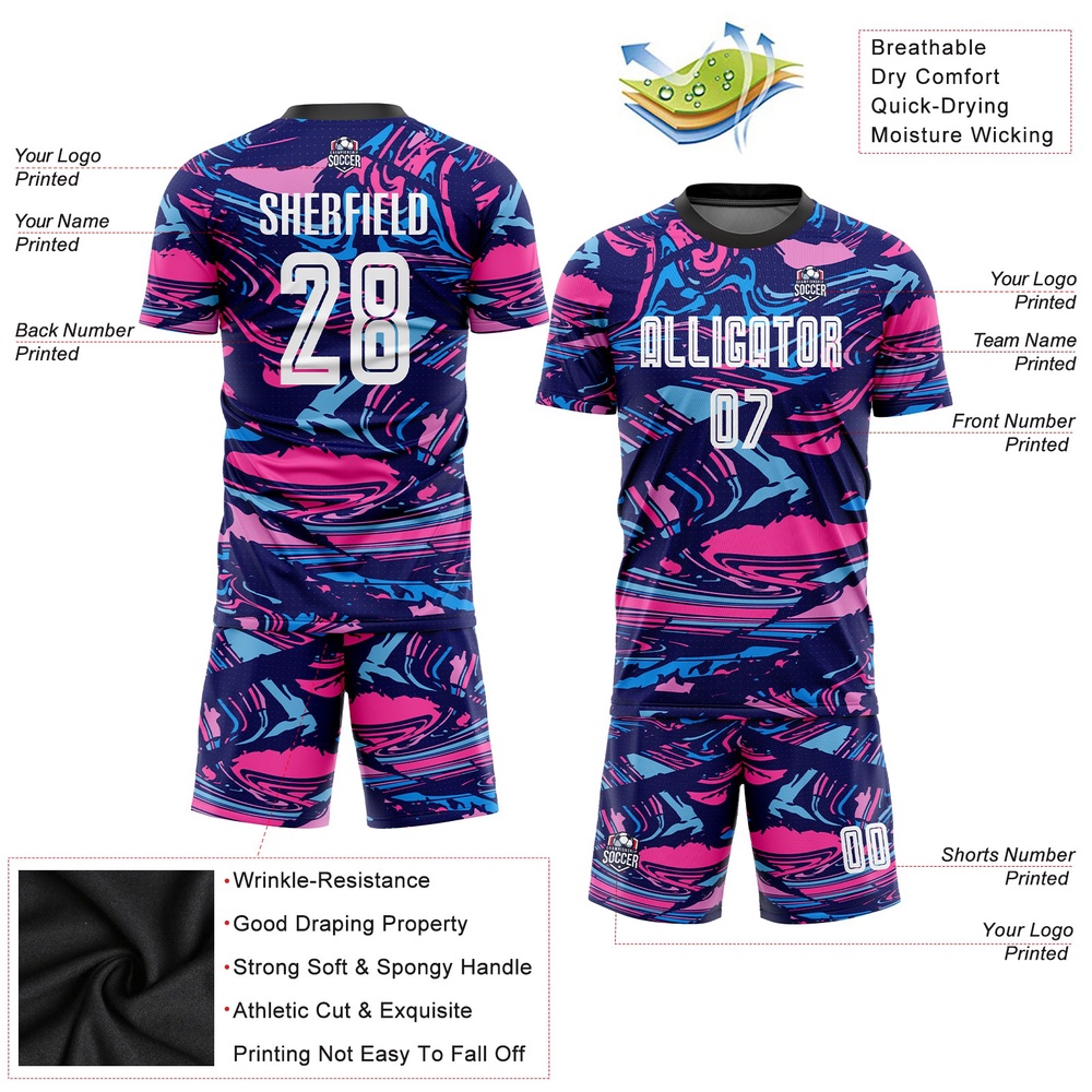 Figure White Pink Sublimation Soccer Uniform Jersey, Custom Team Soccer Jersey Shirt