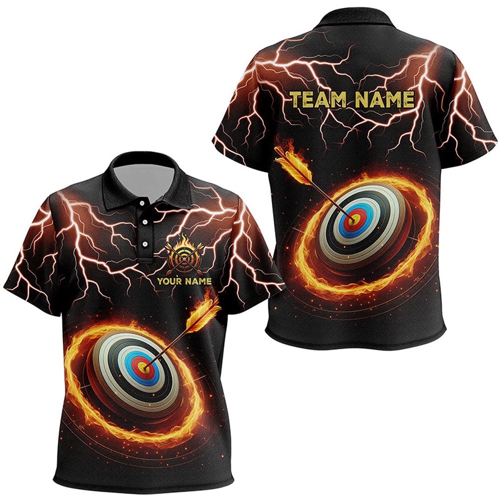 Fire Archery Target Thunder Lightning Custom Archery Polo Shirts, Archery Polo, Custom Archery Team Polo Shirt Fire Archery Target Thunder Lightning Custom Archery Polo Shirts, Archery Polo, Custom Archery Team Polo Shirt