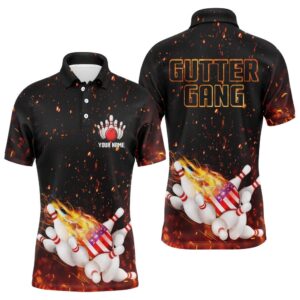 Flame American Flag Bowling Polo Shirt For…