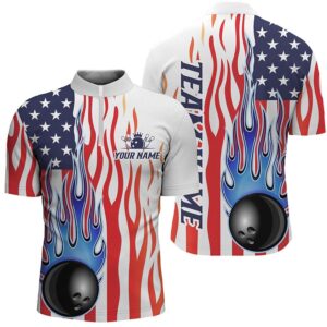 Flame American Flag Bowling Shirt For Men,…