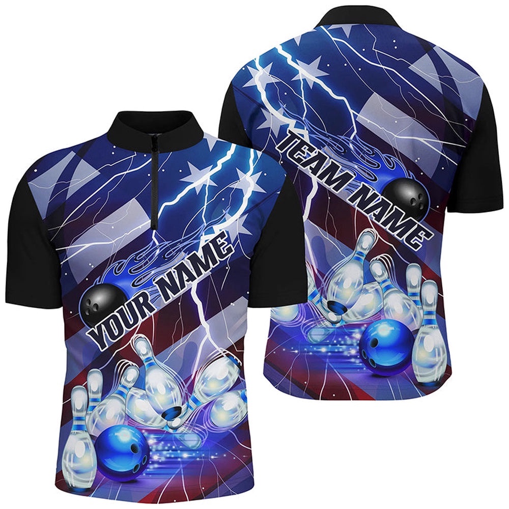 Flame Bowling Ball Blue Lightning American Flag Name Bowling Team Shirts For Men And Women, Custom Bowling Team Jersey Shirt Flame Bowling Ball Blue Lightning American Flag Name Bowling Team Shirts For Men And Women, Custom Bowling Team Jersey Shirt