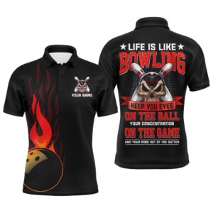 Flame Men Polo Bowling Shirt, Skull Bowlers…
