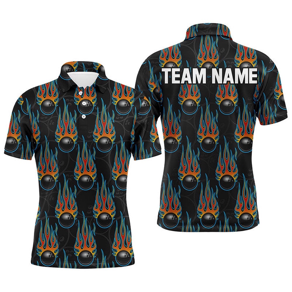 Flame Polo Bowling Shirt, Men Short Sleeves Bowlers Polo Shirt Custom Team Name, Personalized Bowling Team Shirt Flame Polo Bowling Shirt, Men Short Sleeves Bowlers Polo Shirt Custom Team Name, Personalized Bowling Team Shirt