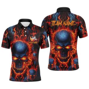 Flame Skull Bowling Polo Shirts For Men…