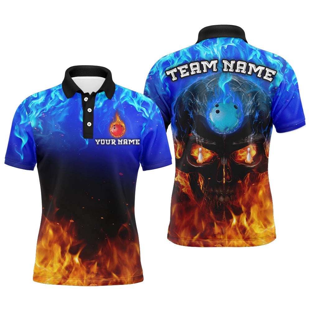 Flame Skull Bowling Polo Shirts Unisex Custom Bowling Team Polo Shirt For Men & Women, Personalized Bowling Team Shirt Flame Skull Bowling Polo Shirts Unisex Custom Bowling Team Polo Shirt For Men & Women, Personalized Bowling Team Shirt