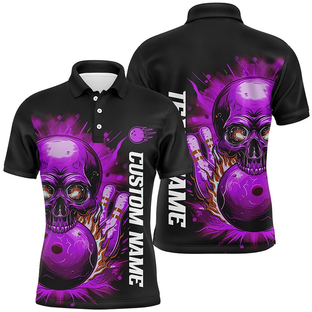 Flame Skull Men And Women Team Bowling Shirts, Multicolor Bowling Polo Shirt For Bowlers, Personalized Bowling Team Shirt Flame Skull Men And Women Team Bowling Shirts, Multicolor Bowling Polo Shirt For Bowlers, Personalized Bowling Team Shirt