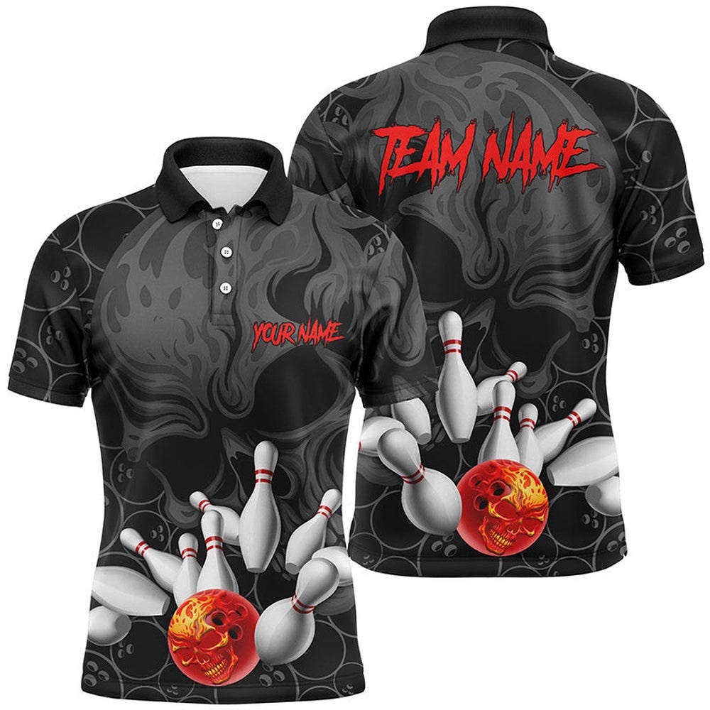 Flame Skull Men Bowling Polo Shirts Skull Bowling Team Polo Shirt Halloween Outfits, Personalized Bowling Team Shirt Flame Skull Men Bowling Polo Shirts Skull Bowling Team Polo Shirt Halloween Outfits, Personalized Bowling Team Shirt
