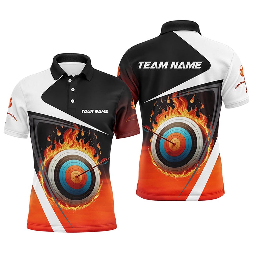 Flaming Target Archery Polo Shirts For Men, Fire Bow And Arrow Archery Team Shirts, Custom Archery Team Polo Shirt Flaming Target Archery Polo Shirts For Men, Fire Bow And Arrow Archery Team Shirts, Custom Archery Team Polo Shirt