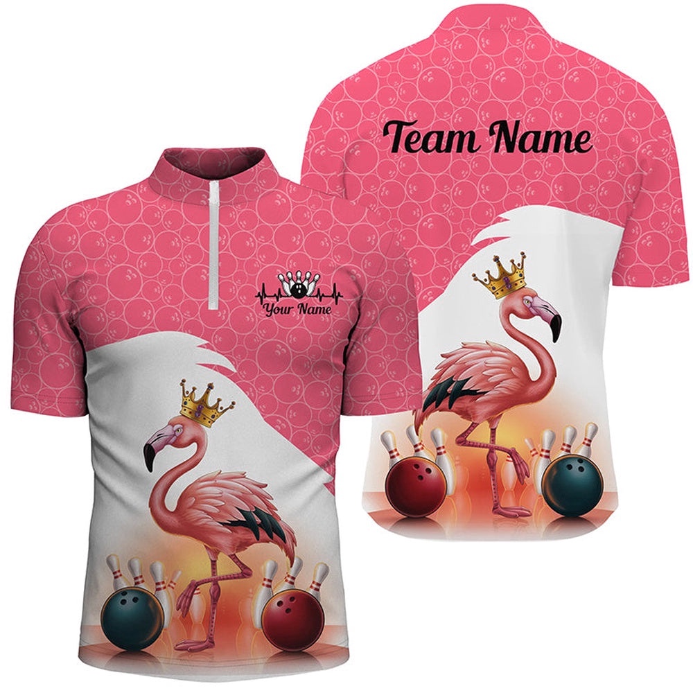 Flamingo Pink Bowling Ball Pattern Team Shirts For Men And Women, Bowlers Jersey, Custom Bowling Team Jersey Shirt