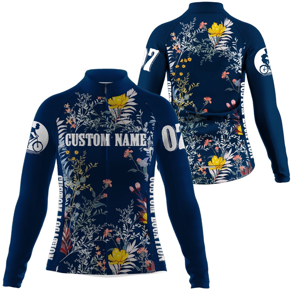 Floral Women Cycling Jersey With 3 Pockets Custom Name Bicycling Gear Anti Uv Reflective Shirt, Custom Mono Cycling Jersey Floral Women Cycling Jersey With 3 Pockets Custom Name Bicycling Gear Anti Uv Reflective Shirt, Custom Mono Cycling Jersey