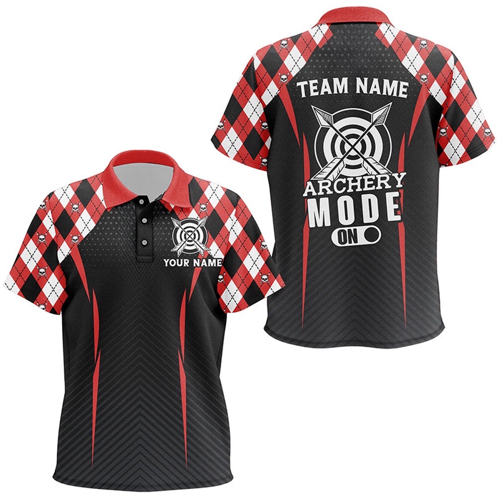 Funny Archery Mode On Argyle Pattern Customized Archery Polo Shirts, Archery Team Jersey, Custom Archery Team Polo Shirt