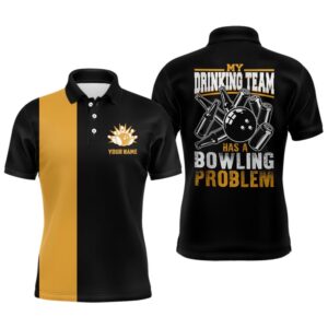 Funny Black Yellow Retro Bowling Polo Shirts…