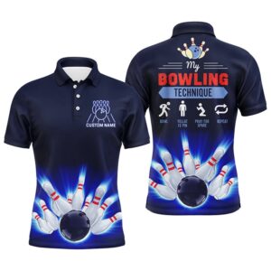 Funny Bowling Technique Men Polo Shirt, Name…