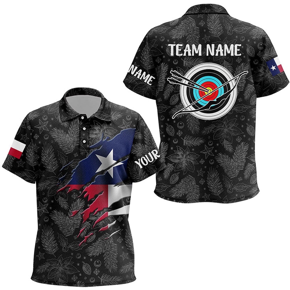 Funny Christmas Texas Archery Polo Shirts For Patriot, Archery Christmas Shirts, Custom Archery Team Polo Shirt
