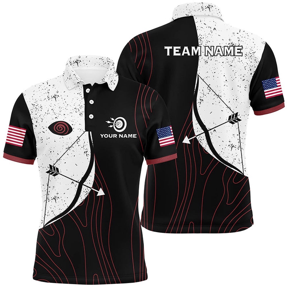 Funny Eyes Archery Bows Grunge Style Men Polo Shirts Custom Archery Shirts Design, Custom Archery Team Polo Shirt