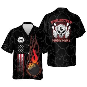 Funny Flame Skull Bowling Shirt, Custom Bowling…