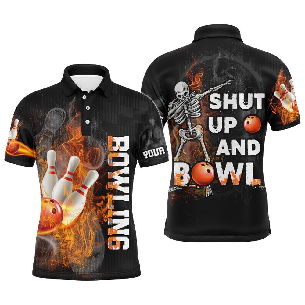 Funny Men Polo Bowling Shirt, Skull Bowlers Polo Shirt Shut Up And Bowl, Personalized Bowling Team Shirt Funny Men Polo Bowling Shirt, Skull Bowlers Polo Shirt Shut Up And Bowl, Personalized Bowling Team Shirt