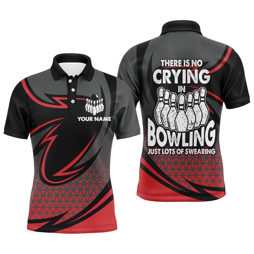 Funny Polo Bowling Shirt For Men, Red & Black Custom Bowling Polo Shirt, No Crying Lots Of Swearing, Personalized Bowling Team Shirt Funny Polo Bowling Shirt For Men, Red & Black Custom Bowling Polo Shirt, No Crying Lots Of Swearing, Personalized Bowling Team Shirt