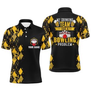 Funny Yellow Argyle Bowling Beer Polo Shirts…
