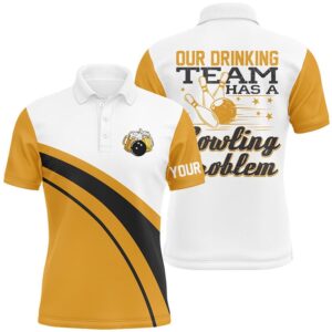 Funny Yellow Retro Bowling Beer Polo Shirts…