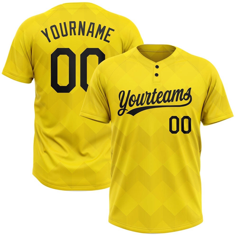 Gold Black 3D Pattern Two Button Unisex Softball Jersey, Custom Team Softball Jersey